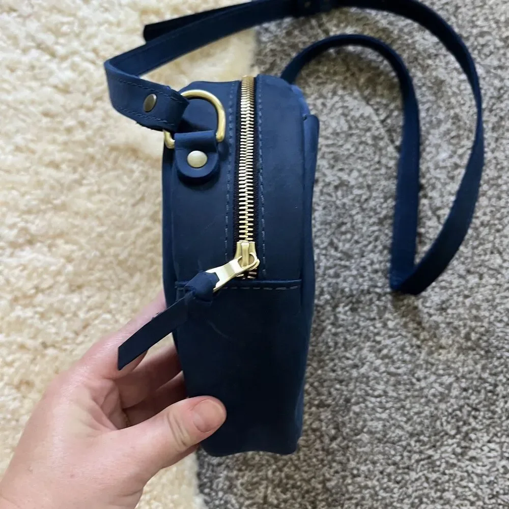 Portland Leather Goods Indigo Blue Circle Leather Crossbody Bag